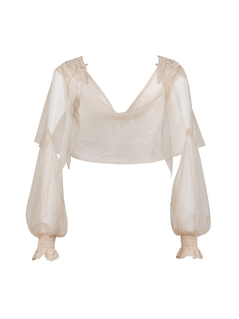 Lace Asymmetry Long Camisole Top & Cake Culottes Skirt & Shawl Top