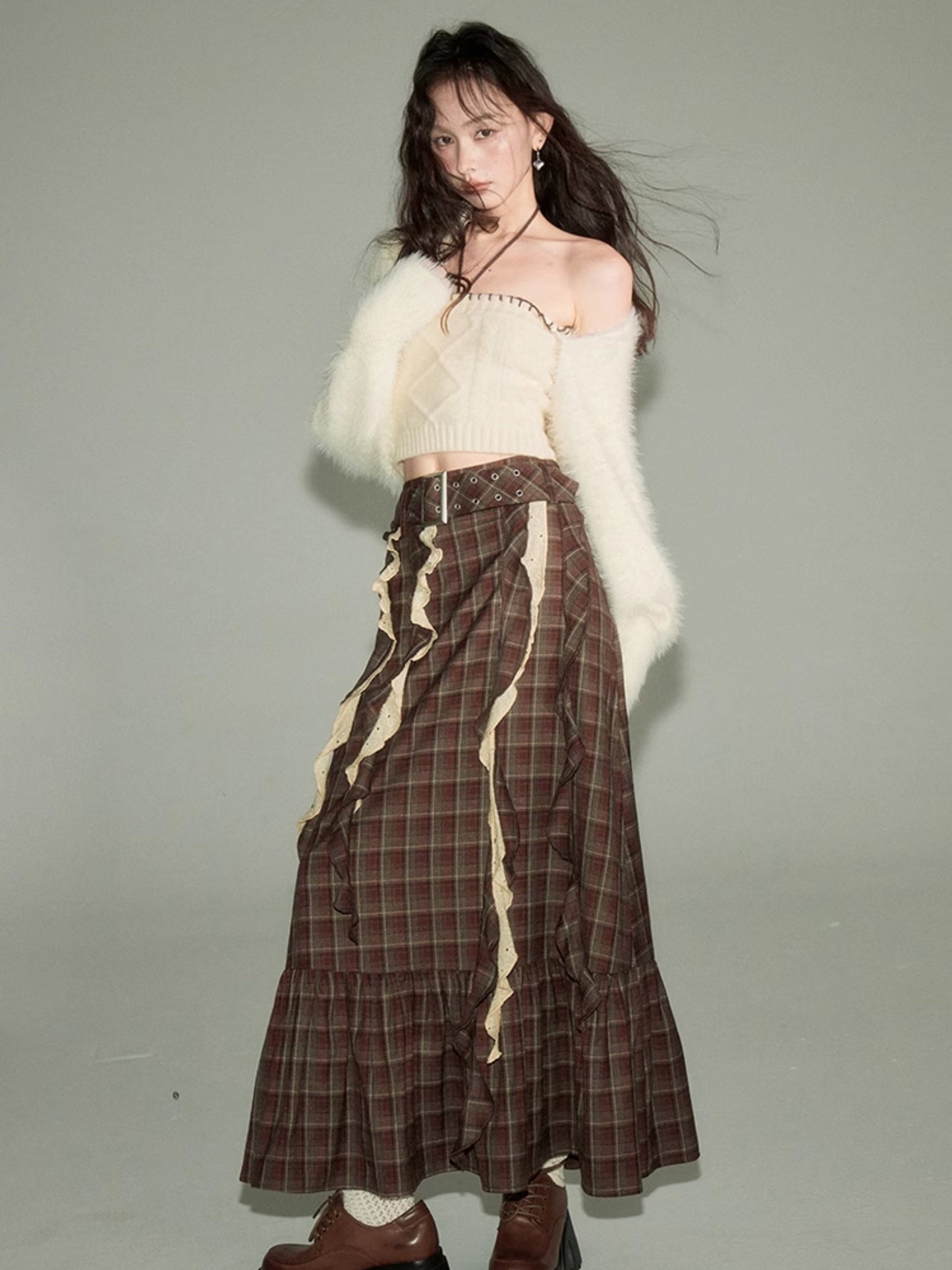 Hanging Neck Tube Top & Shawl Cardigan Set-up