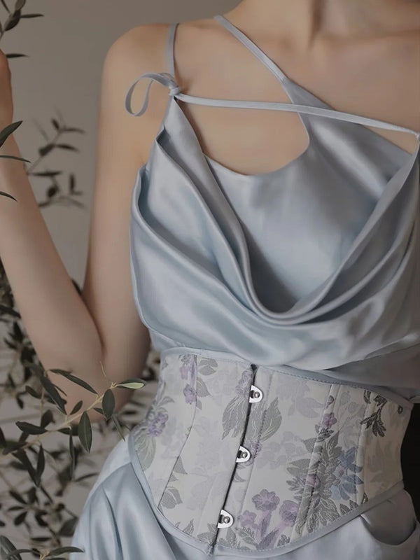 Drape Sling Dress With Floral Corset Belt