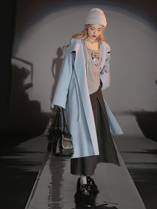 French-style Wool Poncho Coat