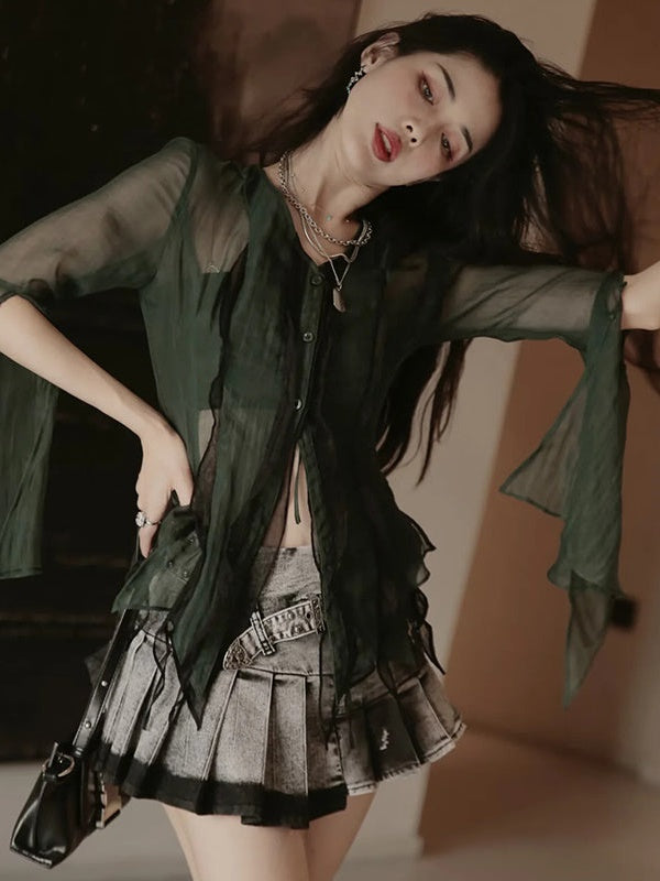 Y2k Pleated Denim Skirt Pants