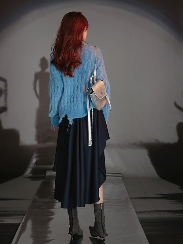 Polo Neck Damage Style Short Sweater