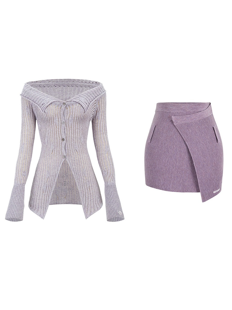 Geometric Empty Knit Top & Skirt