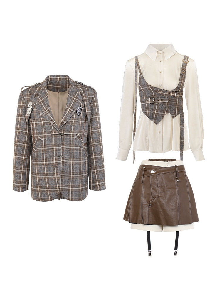 British Style Suit Jacket & Shirt & Culottes