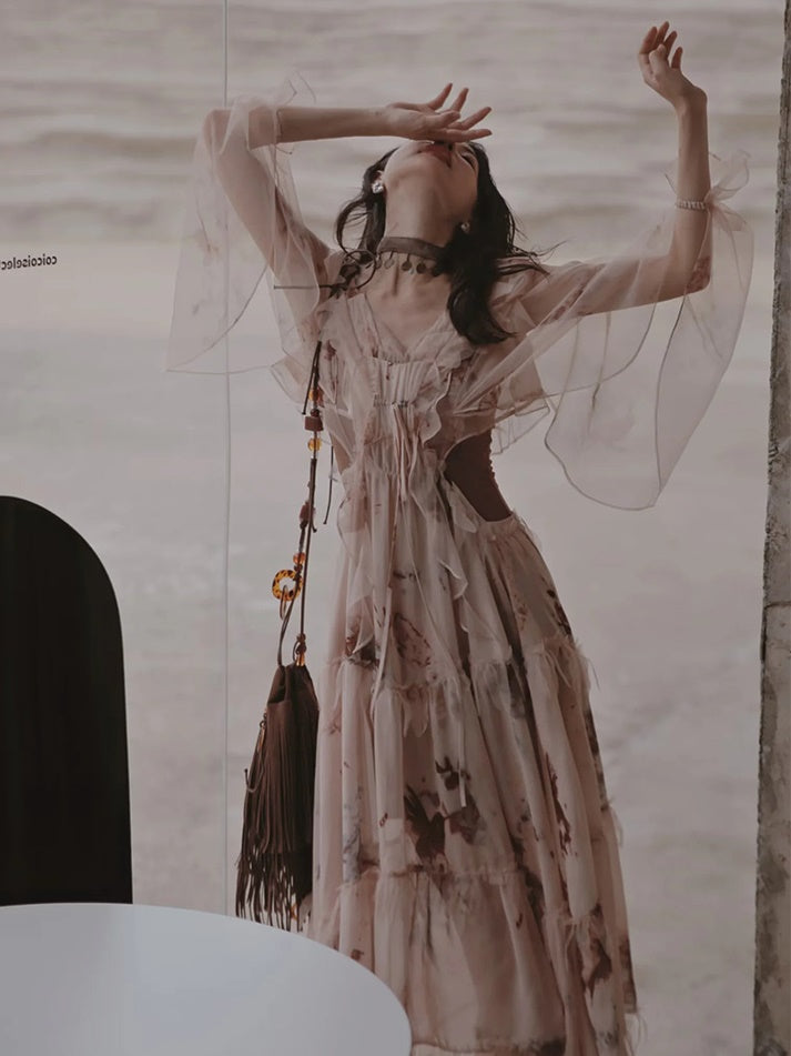 Exotic Print Set-up & Sling Dress & Culottes & Sheer Shirt