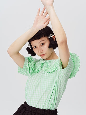 Plaid Doll Collar Short-Sleeved Shirt