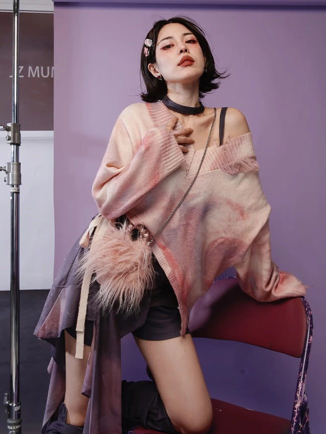 Gradation V-neck Loose Sweater & Camisole