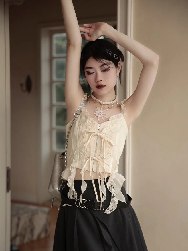 Embroidered Lace Stitch Pullover & Removable Sleeve Corset Top