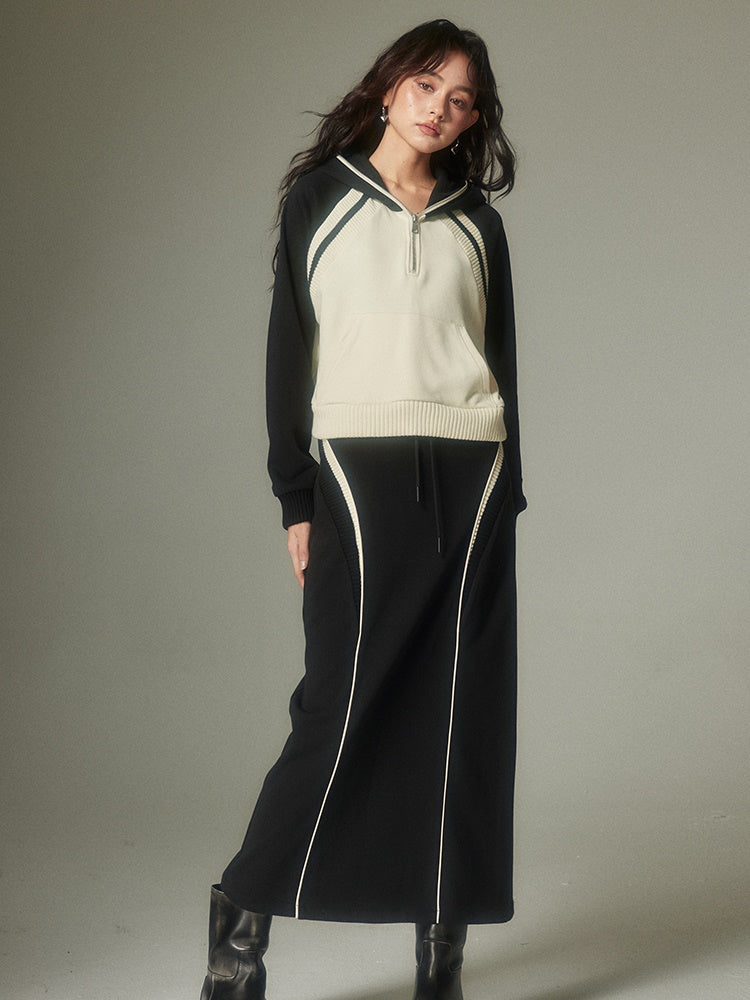 Half-ZIP Hooded Sweat Pullover& Line Skirt