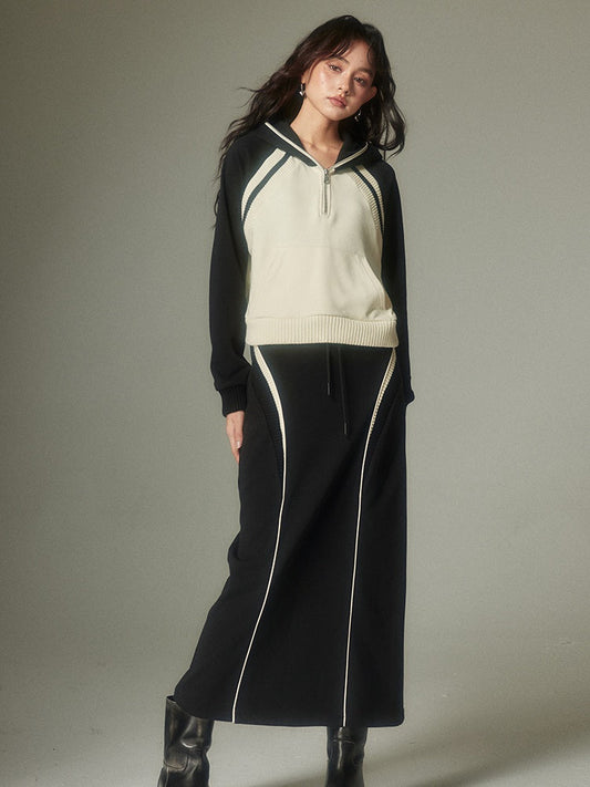Half-ZIP Hooded Sweat Pullover＆ Line Skirt