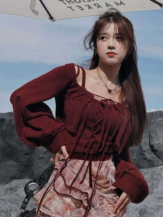 Knitted Camisole & Short Cardigan Set-up