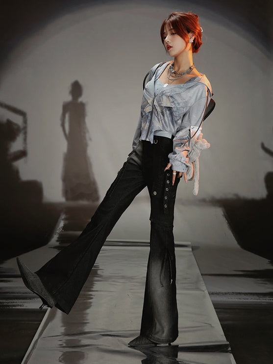 Work Pocket Retro Micro-flared Jeans