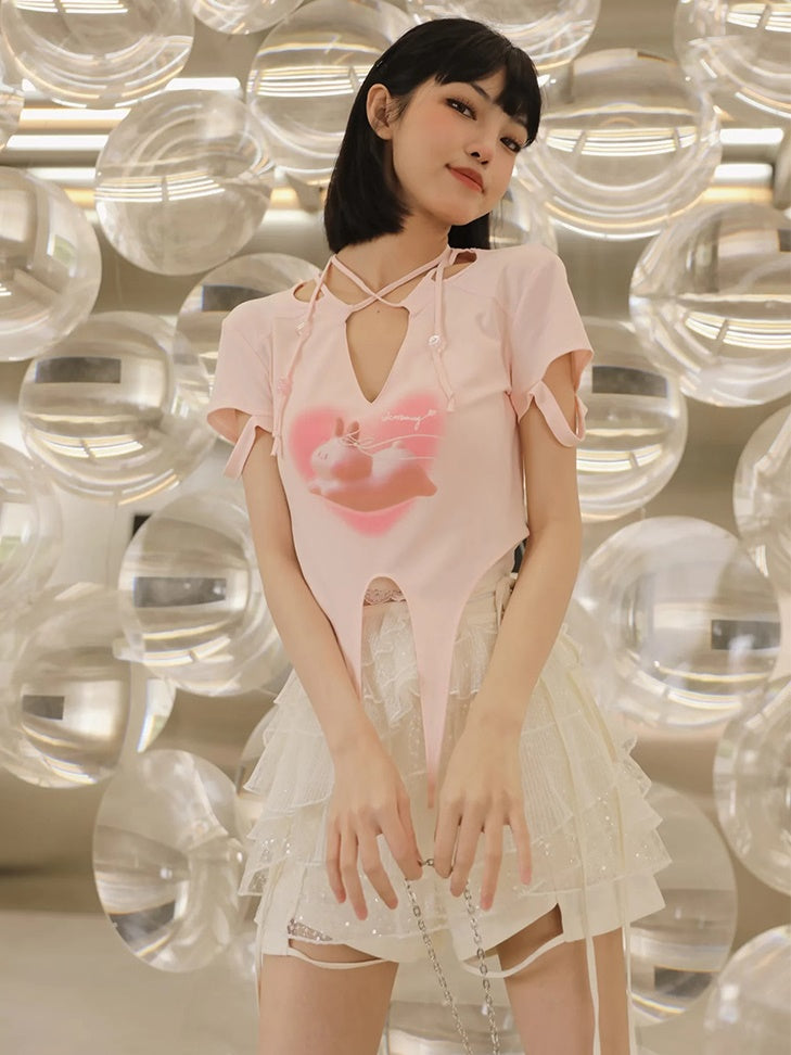 Bunny Length T-shirt & White Lace Set-up