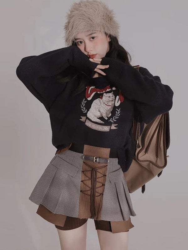 Plaid Fake Two Check Skirt Pants