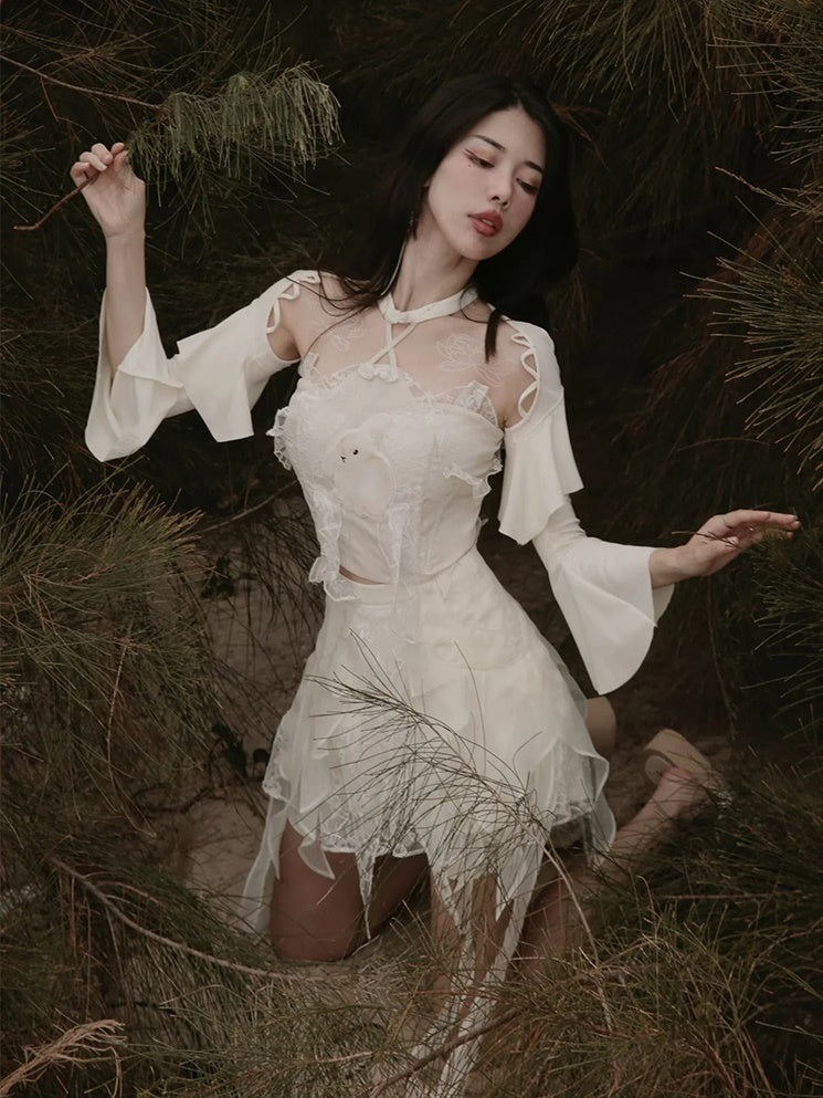 Chinese Style Two-piece Top & Jacquard Skirt