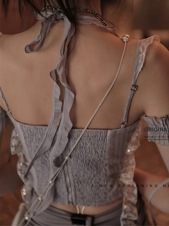 Lace Spangle Stitch Camisole Top & Irregular Hem Culottes