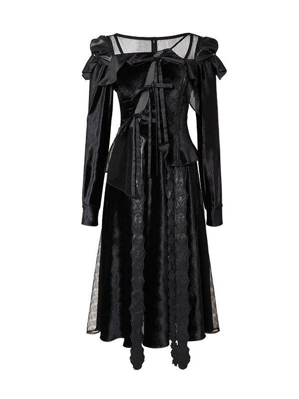 Embroidered Leather Velvet Dress