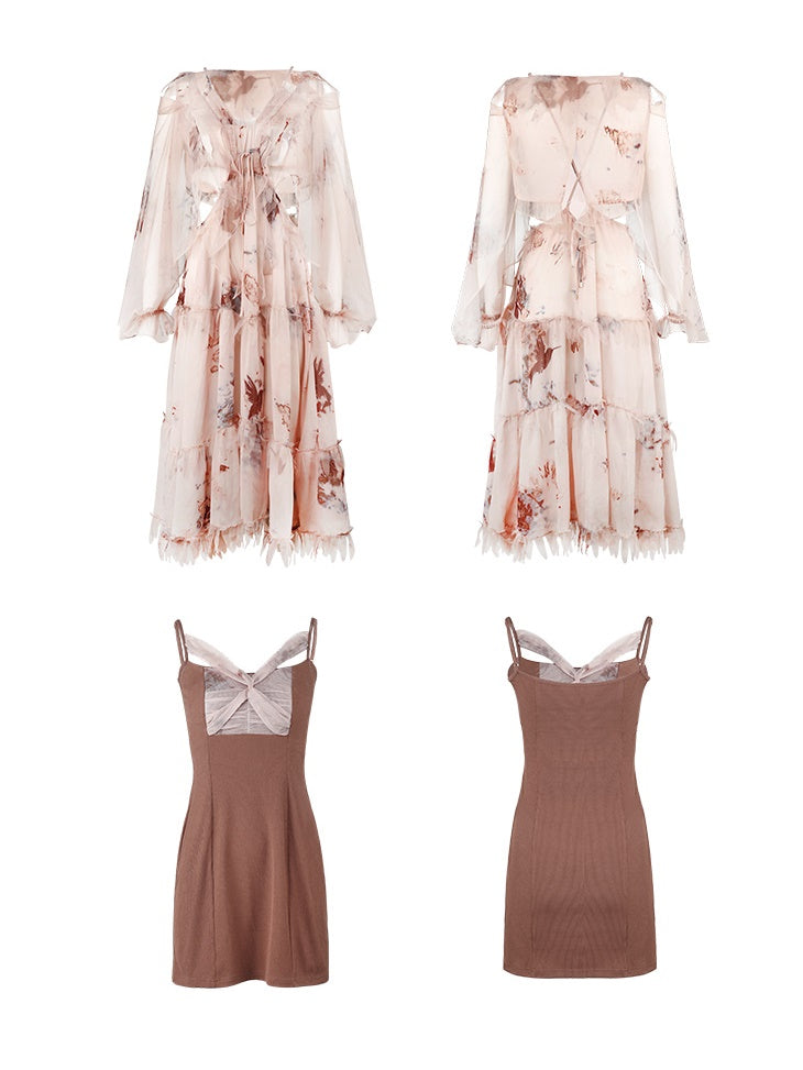 Exotic Print Set-up & Sling Dress & Culottes & Sheer Shirt