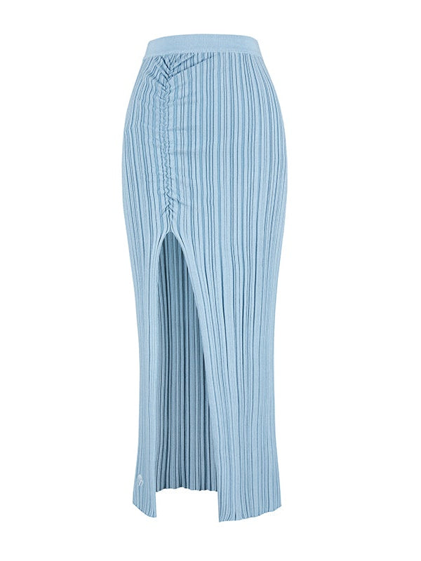 One-shoulder Knitted Top & Slit Skirt