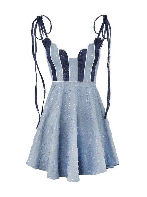 Sequin Embroidered Strap Skirt & T-shirt