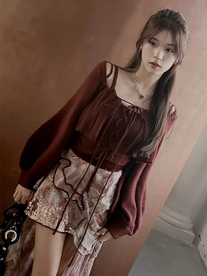 Knitted Camisole & Short Cardigan Set-up