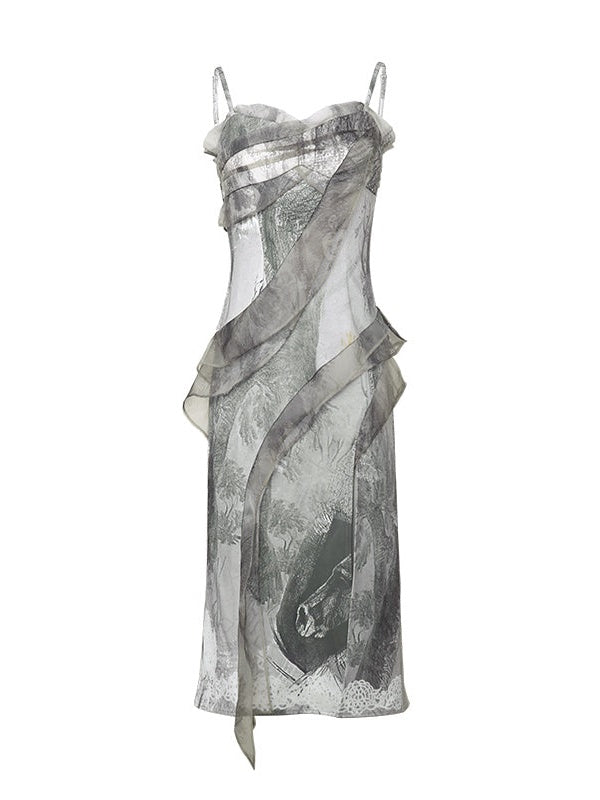Printing Design Slip Dress & Short Top