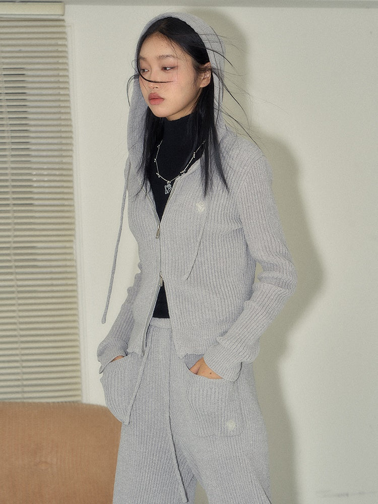 Relaxing Hooded Knitted Parka & Skirt & Pants