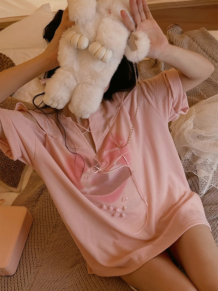 Bunny Length T-shirt & White Lace Set-up