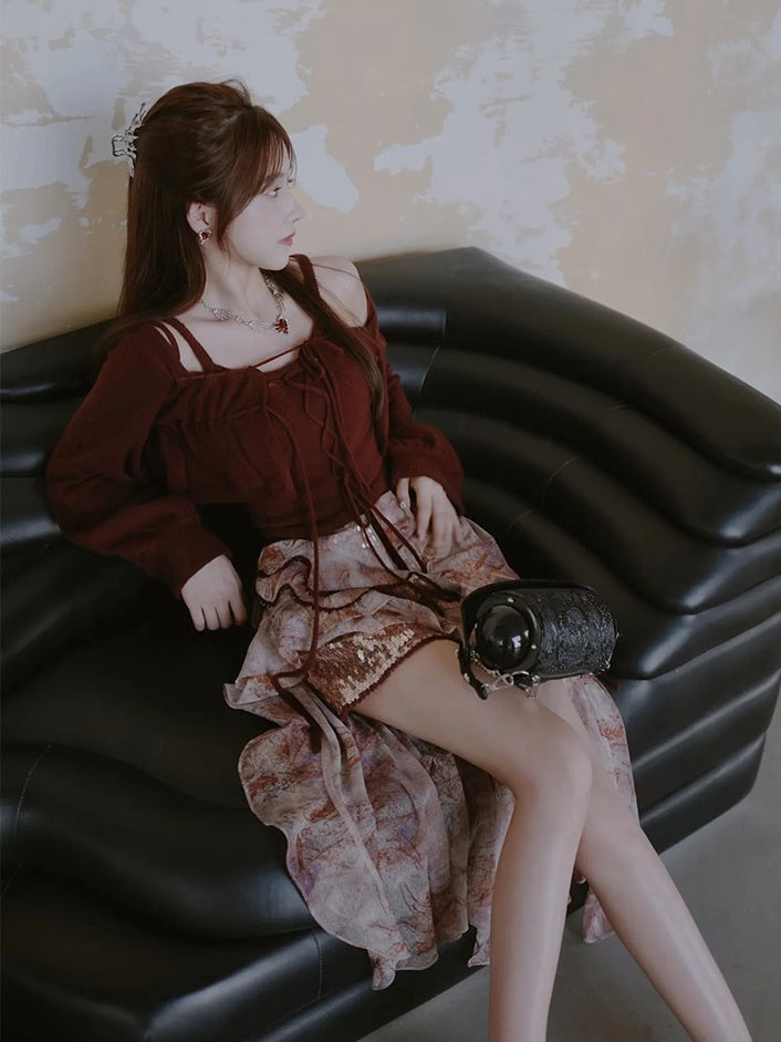 Sequin Camisole & Sheer Cardigan Set-up & Sequin Fishtail Skirt