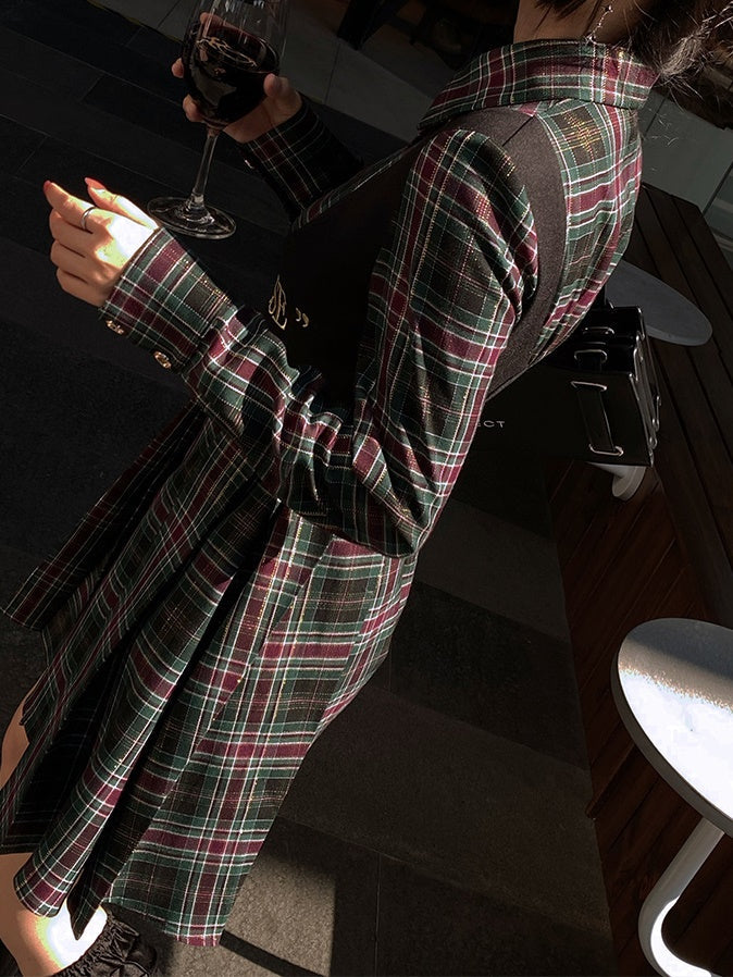 Fake Two-piece Plaid Shirt Dress
