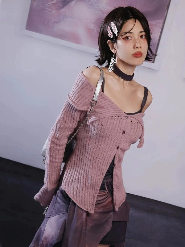 Large Lapel Off-Shoulder Cardigan