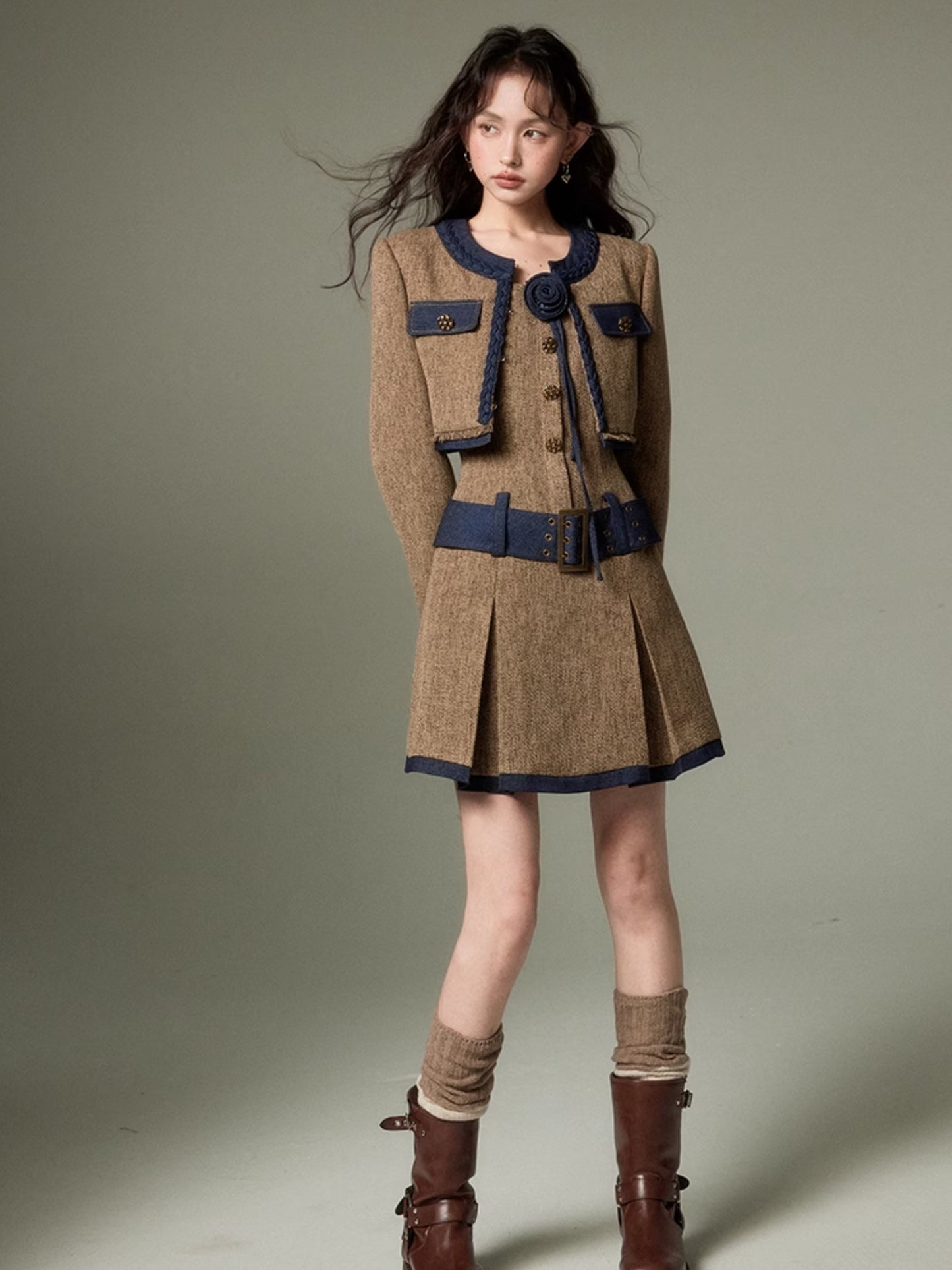 Chic Tweed Short Jacket & Slip Skirt