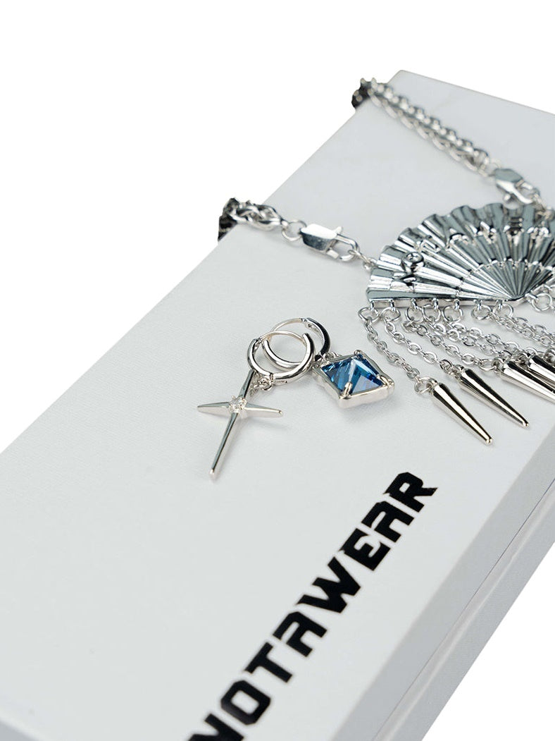 Metal Body Chain & Silver Needle Gemstone Pierced Set