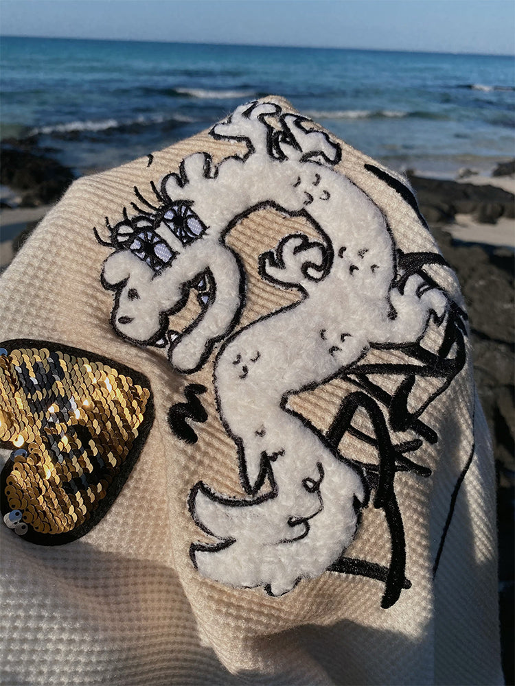 Dragon Embroidery Hooded Sweat & Neck Warmer