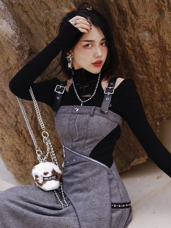 High Neck Structure & Hollow Knit Top