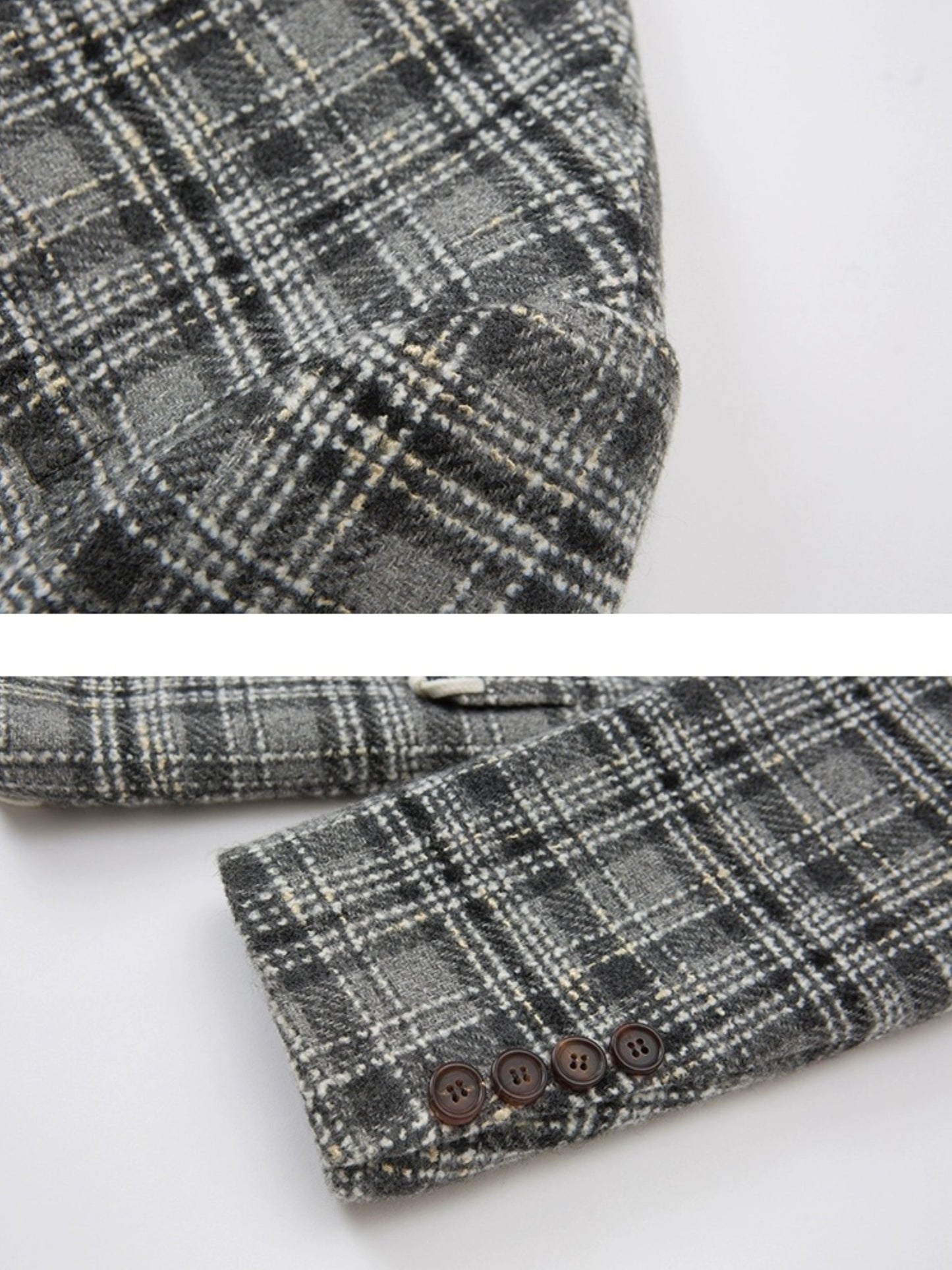 Woven Plaid No-Collar Jacket & Vest & Pleated Skirt