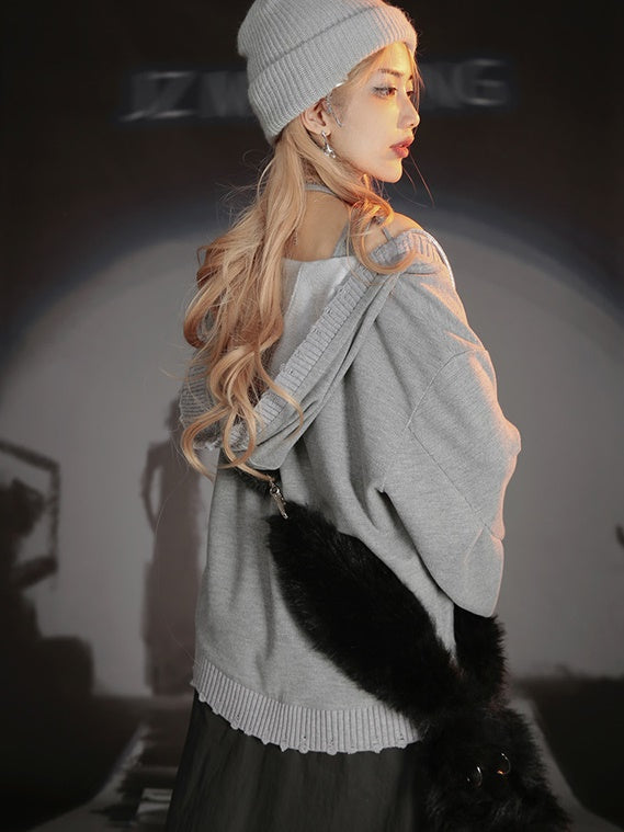 Cat Design Layered Style Loose Top & Switching Design One-piece