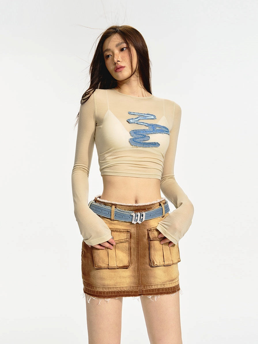 Waist See-through Long-sleeved T-shirt
