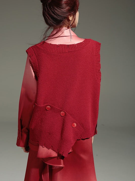 Gradation Detachable 2way Shirt Dress & Knitted Vest