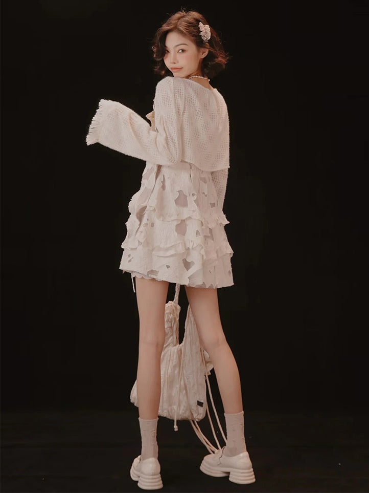 Butterfly Jacquard Dress & Short Cardigan