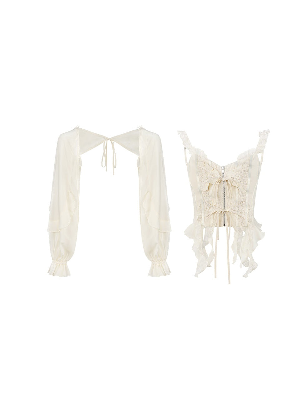 Embroidered Lace Stitch Pullover & Removable Sleeve Corset Top