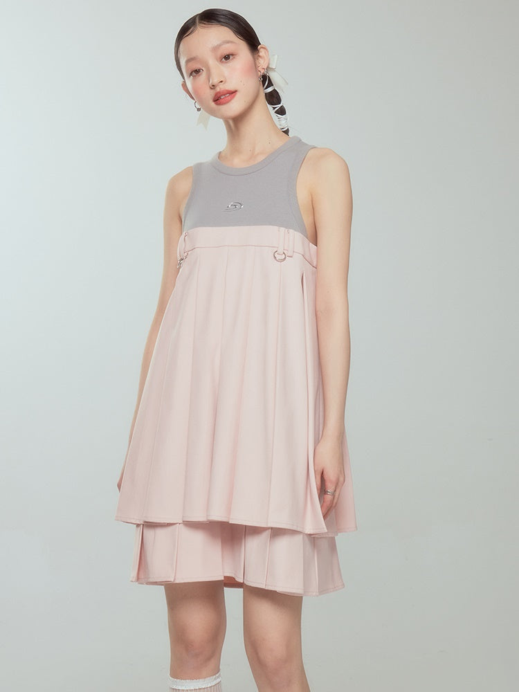 Color Contrast A-line Suspender One-piece