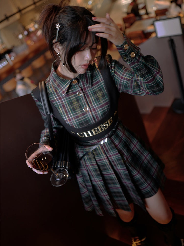 Fake Two-piece Plaid Shirt Dress