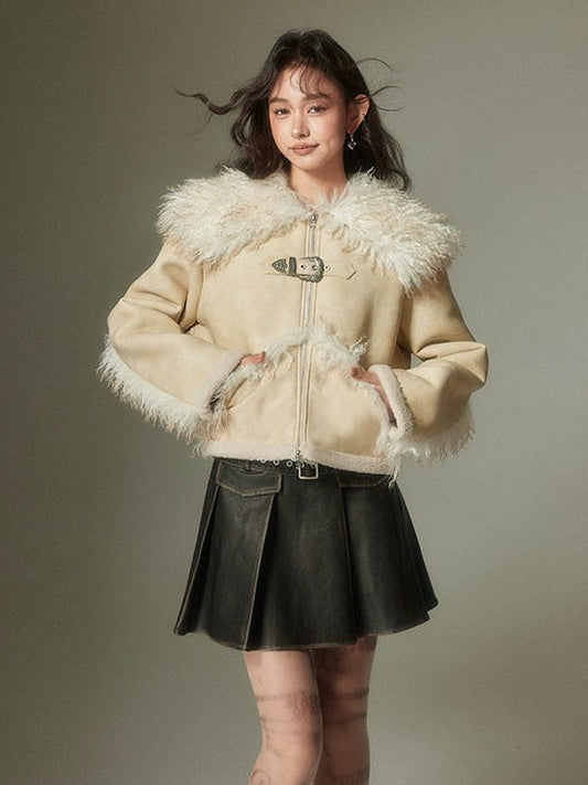 Eco-friendly Fur Distressed Leather Jacket