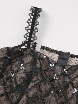 Irregular Frill Stitch Lace Sheer Sling Dress