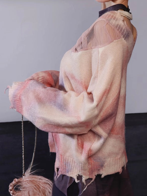 Gradation V-neck Loose Sweater & Camisole