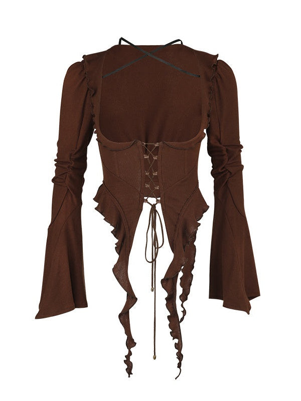 Classical Aesthetics Printed Lace Dress & Waist Slim Cardigan