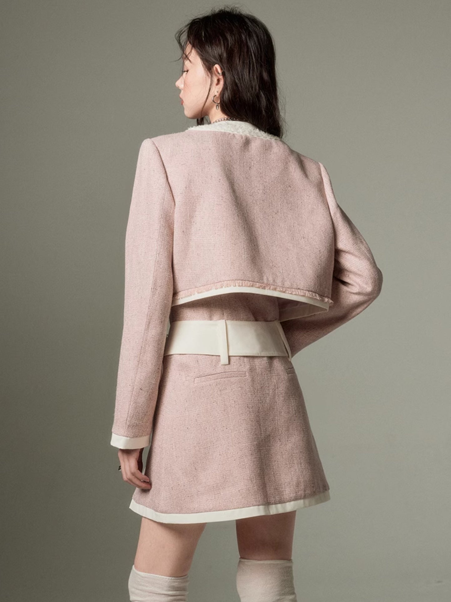 Chic Tweed Short Jacket & Slip Skirt