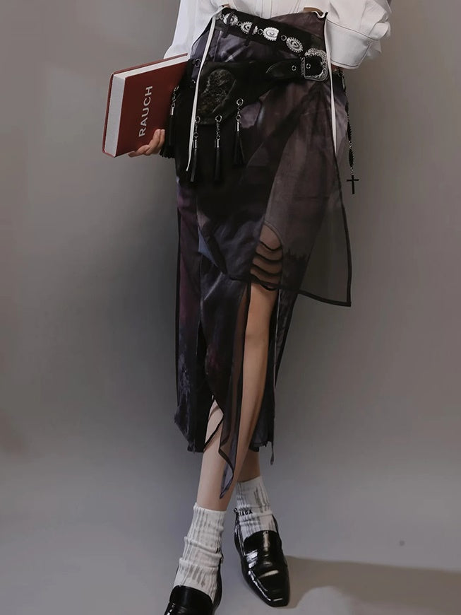 Punk Style Layered Design Top & Butterfly Mermaid Skirt