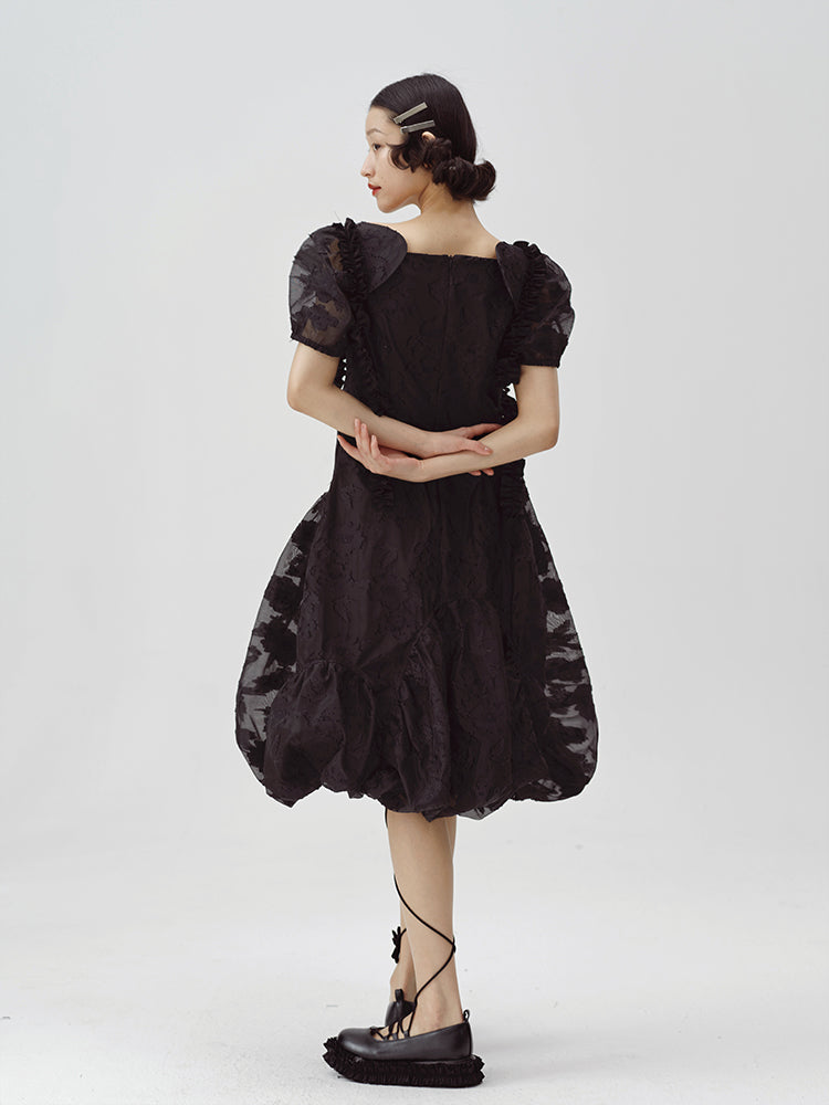 Irregular Flower Bud Black Dress